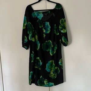 Nine West shirt dress, black with vibrant green print